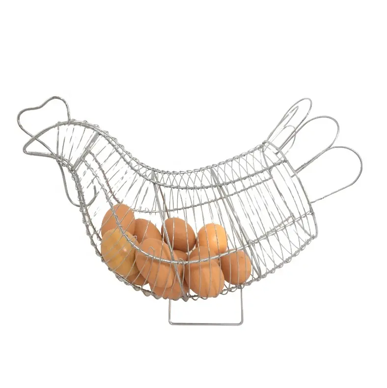 XH हस्तनिर्मित चिकन आकार अंडा भंडारण टोकरी पशु आकार का लोहे का रसोई तार टोकरी