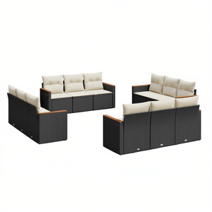 Black And Cream Garden <b>Sofa</b> <b>Set</b> With Cushions Outdoor Furniture UV Resistant PE Rattan Contemporary Design Waterproof - Product Image 1