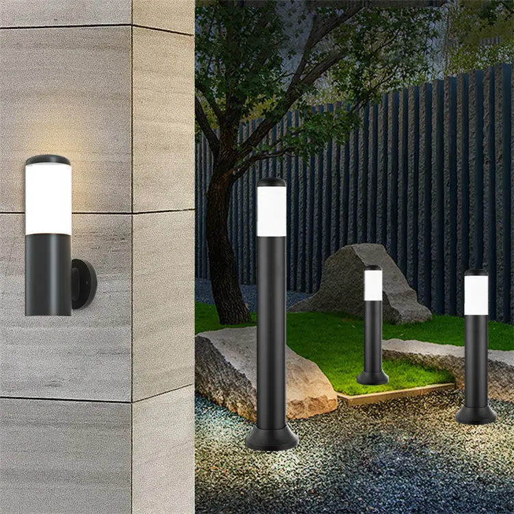 E27 ip54 waterproof european modern plastic exterior pathway park landscape lawn led outdoor garden bollard lights