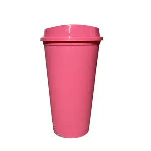 Reusable Solid Color Single Wall 500ml/710ml Coffee mug Plastic PP Coffee Cup for Tea/ Coffee with Lid 16oz