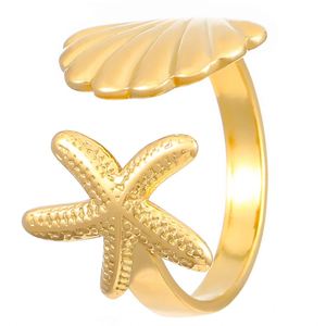 Hot Selling Stainless Steel Marine Animal Wide Finger <b>Couple</b> <b>Rings</b> Gold Plated Shell Starfish Open End <b>Rings</b> for Men Women - Product Image 6