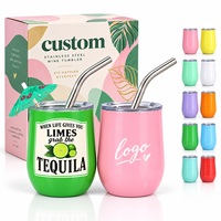 Mini-gobelet isotherme à double paroi en acier inoxydable 304 de 3 oz, coloré et personnalisé, avec couvercle et paille, pour vin, café ou fêtes