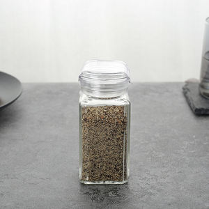 Couvercle à secouer en plastique LFGB certifié logo personnalisé 4oz vide <span class=keywords><strong>poche</strong></span> carrée salière et poivrière avec bouteille en verre salière - Product Image 1