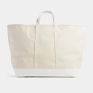 Logotipo personalizado gigante lona mercearia grande lona Shopper Oversized lona saco grande Weekender sacola com fundo de couro