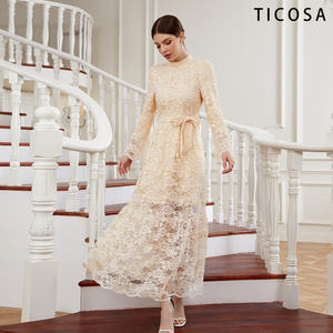 TICOSA Night <span class=keywords><strong>Club</strong></span> blanco invitado señoras vestidos de encaje Casual playa <span class=keywords><strong>Sumer</strong></span> largo elegante Simple Natural personalizado modesto Sexy sólido verano - Product Image 5