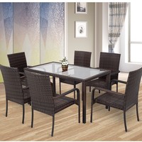 Ensemble de tables et chaises de salle à manger d'extérieur en PU personnalisé avec plateau en verre, mobilier de jardin moderne pour restaurant, café, hôtel, terrasse