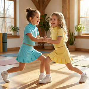 Set all'ingrosso per ragazze a maniche corte, gonna da yoga traspirante con pantaloncini integrati, tessuto a basso MOQ - Product Image 3