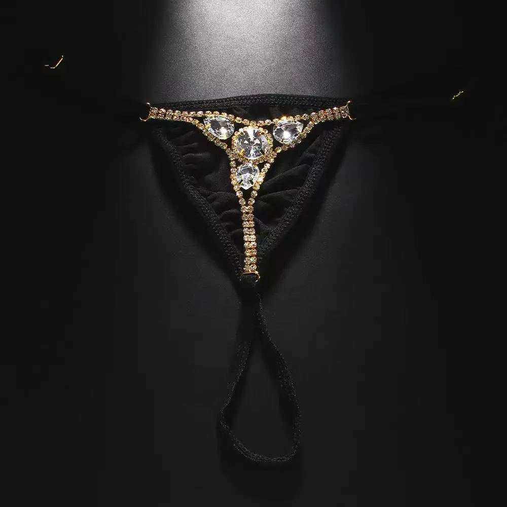 Women's Sexy Round Tear Drop Rhinestone Thong Adjustable Body Accessories G String Crystal Bikini Briefs Chain Swimsuit