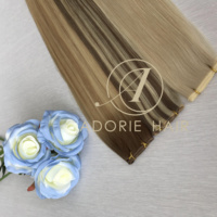 Pabrik Qingdao 100% rambut manusia Panjang Rusia ekstensi rambut pakan Genius ditarik ganda tidak terlihat