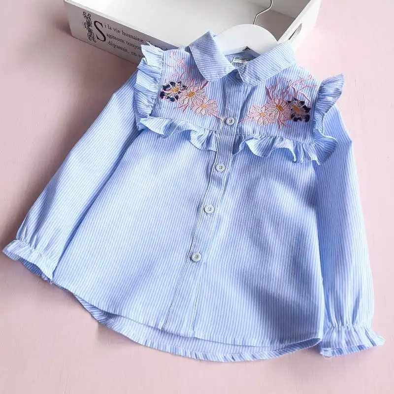 女の赤ちゃんのシャツ綿の子供服刺繍フラワーガールズブラウスフルスリーブブラウスキッズ秋の長袖の服