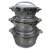 Elegantes 3-teiliges Isoliertes Speisewärmer-Set 2,3L 4,5L 6,5L Thermische Warmhaltebehälter Glänzende Silberfarbe mit Wellenrand Serviertöpfe für Partys