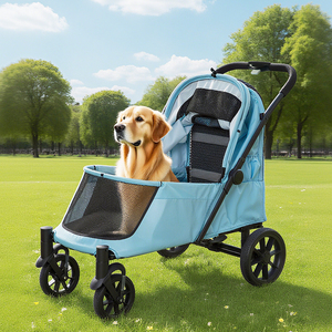 Yeni tasarım mavi toptan 600D Oxford demir köpek Pram katlanır taşıyıcı evcil hayvan arabası büyük köpek için - Product Image 1