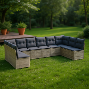 Ensemble de canapés de jardin en rotin gris foncé 8 places, mobilier d'extérieur au design contemporain - Product Image 2