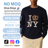 Fabricant de tricots, logo personnalisé, motif intarsia pour homme, pull col rond classique 100% coton avec une coupe légèrement décontractée