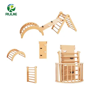 Wooden Pickler Triangle Set With Ramp Montessori Foldable Climbing Triangle For Toddler