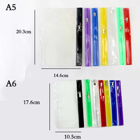 Clair A5 A6 givré PVC 3 anneaux pochette à crayons remplissage enveloppe pochette sac classeur poches en espèces dossiers avec fermeture à glissière en métal multicolore