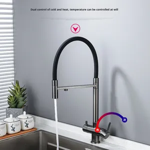 Rubinetto da Cucina Moderno in Rame Spazzolato di Lusso, 3-in-1 con Controllo <span class=keywords><strong>a</strong></span> Pulsante e Doccetta Estraibile - Product Image 3
