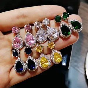 CAOSHI 2021 Hadiah Anting Pernikahan Mode Anting Perhiasan 5 Warna Tetesan Air Batu Zirkon Perak Liontin Anting untuk Wanita