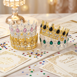 Couronne de luxe en strass de cristal, diadème rond en alliage pour décoration de gâteau, fête de mariage et bouquet floral - Product Image 1