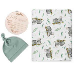 Cotton Soft <strong>Baby</strong> Swaddle Blanket Set Customize Printed Swaddle Blanket <strong>Baby</strong> Swaddle Wrap with Knotted <strong>Headband</strong> and Hat - Product Image 1