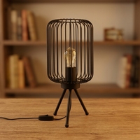Lampe de table européenne moderne, portable, en métal noir, E27, cage, lampe de bureau, lampe de chevet LED pour chambre à coucher