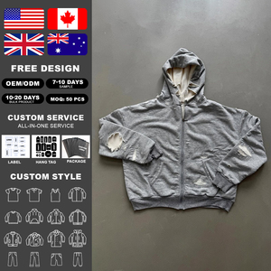 เสื้อฮู้ดดี้โอเวอร์ไซส์ผ้าเฟรนช์เทอร์รี่หนา 400gsm ผ้าฝ้าย 100% ปักลายโลโก้ตามสั่งสำหรับผู้ชายและผู้หญิง แบบซิป OEM ODM - Product Image 2