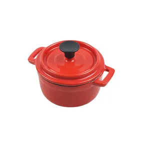 Schattige Mini Kookgerei Rode Kleur 10Cm Geëmailleerde Gietijzeren Cocotte Pot Met Deksel