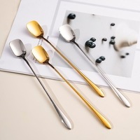 Gouden, zilveren en roestvrijstalen lepels met lange steel, vierkant, voor koffie, thee, dessert, honing, roeren, café lepels set