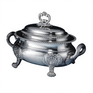 Sterling Silver <b>Buffet</b> <b>Server</b> With Ornate Lid And Handles For Elegant Table Service Food Warmer Chafing Dish Hotels Supplies - Product Image 2