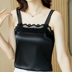 White Lace Trimmed Camisole Top With Collarbone Detailing Summer Women's Inner Outer Wear Slim Fit Backless Tank Top - Product Image 4