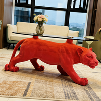 Luxuriöser Moderner Roter Panther Couchtisch Tierform Glasplatte Kreativer Wohnzimmer-Mitteltisch Einzigartige Wohnkultur Möbel