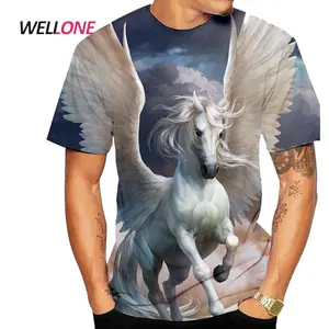 Niedriger Preis Kleine Menge Rabatt Pferd T-Shirt Neue Mode Männer Sommer Sublimation 3D-Druck 100% Polyester Herren 3D T-Shirt