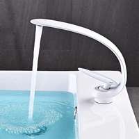 Robinet de lavabo en laiton blanc à poignée unique, design créatif, courbe cygne, finition chromée, mitigeur chaud/froid pour meuble-lavabo, vente en gros