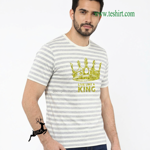 Tri mezcla al por mayor de alta calidad llanura en blanco manga corta unisex a granel camiseta diseño de rayas de algodón reciclado de poliéster camiseta - Product Image 2