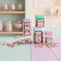 Pot à bonbons 500g, pot en plastique carré, couvercle hermétique coloré, qualité alimentaire, conteneur à bonbons, logo personnalisé pour les emballages de bonbons gélifiés et de chocolat