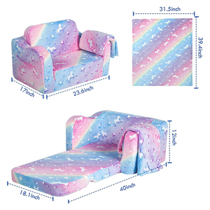 Kids Couch Fold Out, Flip Out <strong>Sofa</strong> Chair with Blanket, Foldable Toddler Couch for Girls Boys - Product Image 2