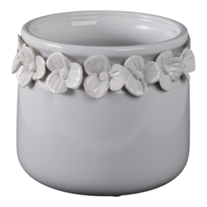 Vaso in gres con applicazioni floreali e design in ceramica testurizzata per piante da interno ed esterno - Product Image 1