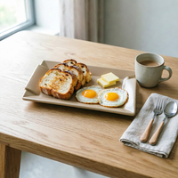 Service de vaisselle moderne et minimaliste en mélamine - Assiette rectangulaire à bord plié pour restaurant, buffet et traiteur (vente en gros)