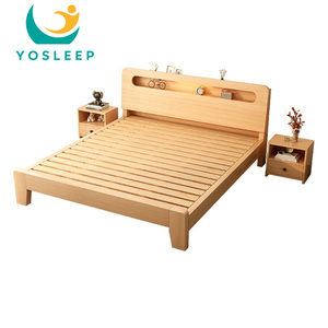 Khung giường gỗ nguyên khối cỡ lớn phòng ngủ chính 1.2 1.5 1.8m, đế giường đôi hiện đại, giường đơn gỗ nhỏ gọn cho gia đình - Product Image 2