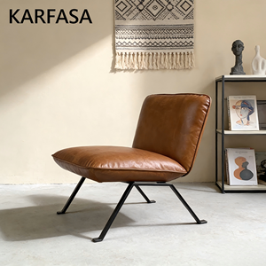 Retro Brauner Lederbezogener Moderner Industrieller Stuhl mit Metallbeinen Komfortabler Freizeitstuhl für Wohnzimmer Hotel OEM-Lieferant - Product Image 2