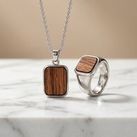 Collier personnalisé pour homme en acier inoxydable 316L avec incrustation de bois, pendentif en bois d'ébène naturel, bijoux en bois de rose, cadeau personnalisé pour homme