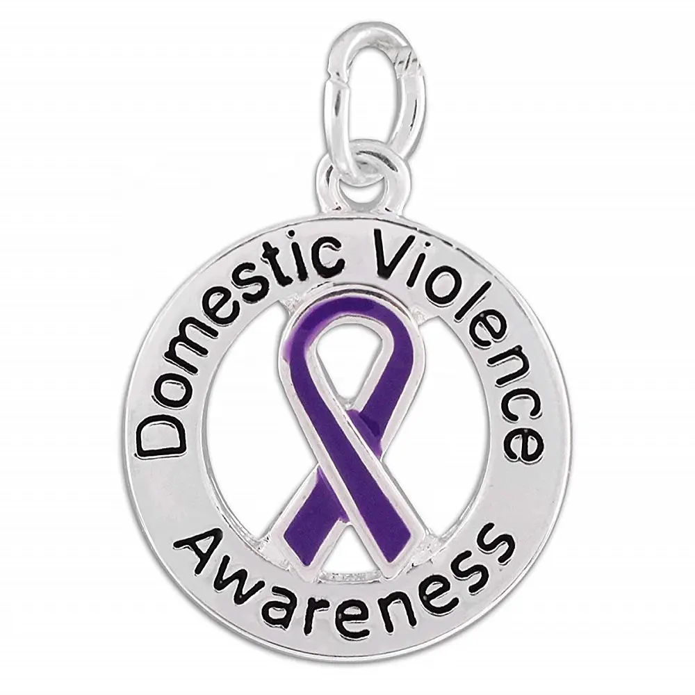 Metal circle message accessories domestic violence awareness enamel ribbon pendant for necklace making