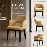 Ensembles de tables de restaurant avec revêtement texturé moutarde, accoudoirs ouverts, pieds noirs, design moderne européen pour appartement, hôtel, restaurant
