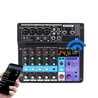 Console de mixage audio professionnelle 6 canaux avec carte son numérique intégrée, interfaces 6,35 mm/3,5 mm/XLR/USB/sans fil pour ordinateur