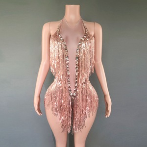 Costume da Ballo con Strass Scintillanti, Paillettes Elastiche, Tuta Fluida, Costume per Spettacoli sul Palco - Product Image 1