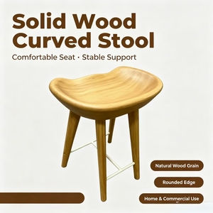 Silla de Comedor Curva de Madera Maciza, Asiento Redondeado con Vetas Naturales de la Madera, Taburete sin Respaldo para Uso Doméstico y Comercial - Product Image 2
