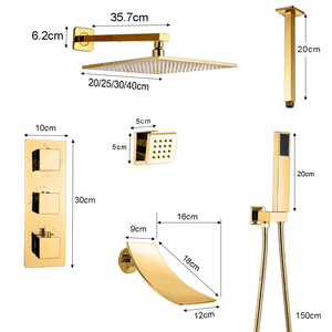 Ensemble de douche de bain thermostatique doré Mélangeurs de douche dissimulés de salle de bain 6pc SPA Jets de <span class=keywords><strong>massage</strong></span> Pomme de douche à effet pluie - Product Image 6