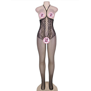Lingerie sexy, bas fins pour femmes, tentation, grande taille, combinaison noire à découpes en maille - Product Image 3