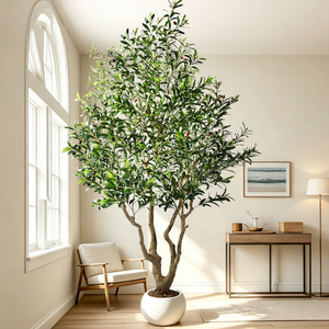 Grand olivier artificiel de 2,2 m à 2,5 m en pot, ignifuge, résistant aux UV, <span class=keywords><strong>plante</strong></span> en soie artificielle réaliste pour la décoration commerciale - Product Image 1