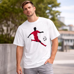 เสื้อยืดผู้ชายลายกราฟิกสีแดงสไตล์นักเตะฟุตบอล ทรงโอเวอร์ไซส์ ผ้าฝ้าย เหมาะเป็นของขวัญสำหรับผู้ชายที่รักฟุตบอล - Product Image 5